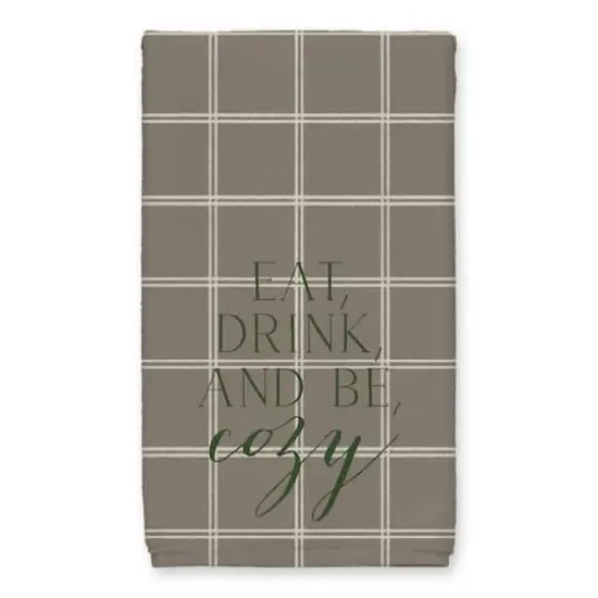 Be Cozy Taupe and White Check Tea Towel - Set of 2 {3}