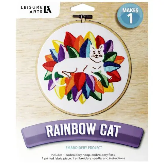 Leisure Arts&reg; 6" Rainbow Cat Embroidery Kit {1}