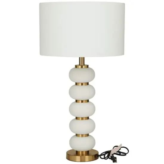 CosmoLiving by Cosmopolitan 28" Metal Orbs Style Base with Drum Shade Table Lamp White {3}