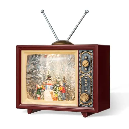 Glitzhome&reg; 7.5" Lighted TV with Snowman Waterglobe {1}