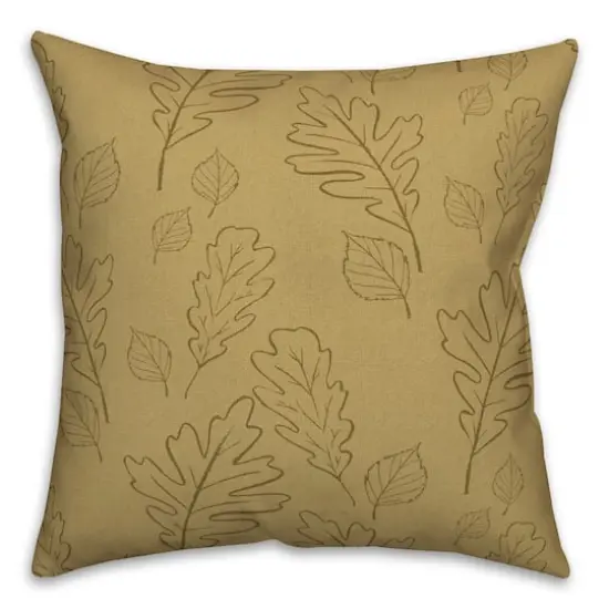 Mustard Yellow Large Leaf Pattern Throw Pillow {1}