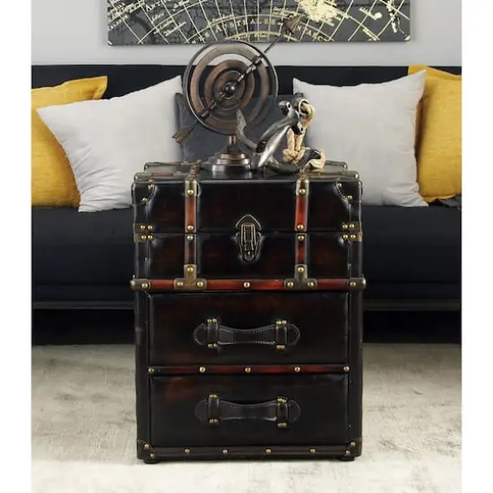 23" Dark Brown Faux Leather & Wood Traditional Cabinet {4}