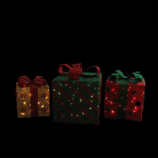 Green & Red Lighted Gift Boxes Outdoor Christmas D&eacute;cor Set {3}