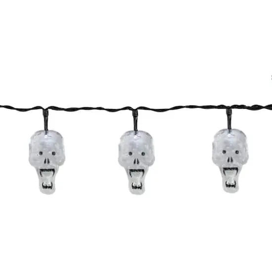 10ct. White Skull LED Halloween String Lights {1}