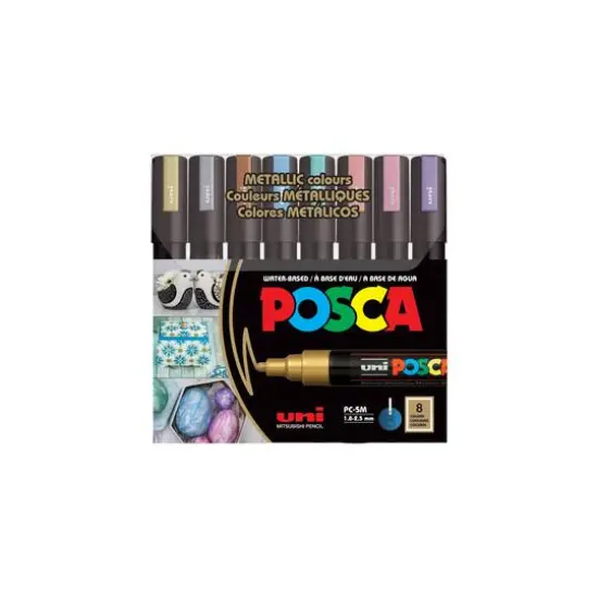 Uni POSCA PC-5M 8-Color Medium Tip Metallic Paint Marker Set {9}