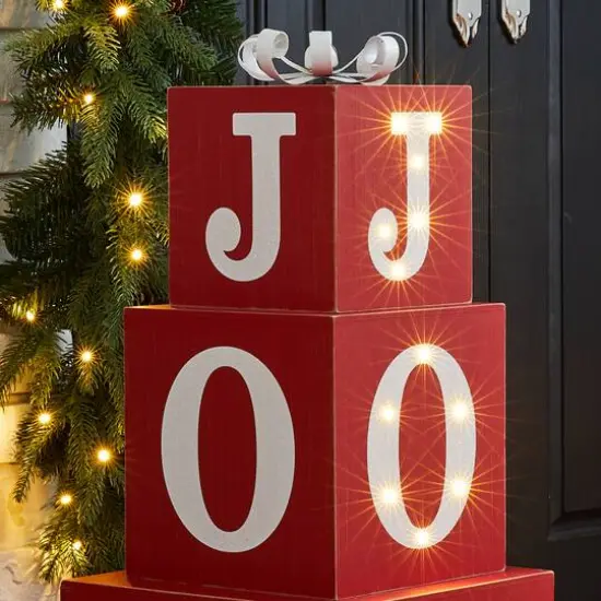 Glitzhome&reg; 32" Lighted Wooden Block JOY Porch Sign {7}