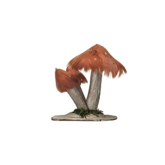 Hello Honey&reg; 4.25" Rust Foam & Feather Mushroom with Gold Glitter & Faux Moss {1}