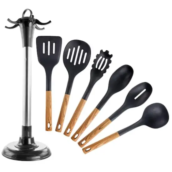 MegaChef Black Nylon & Wood Cooking Utensils Set, 7ct. {10}