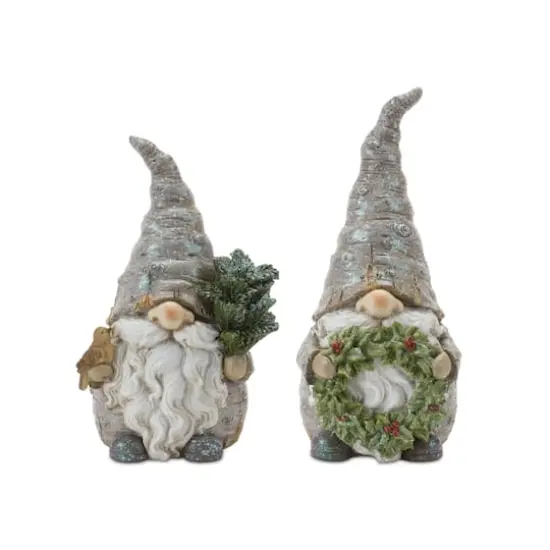 Pine Tree Trunk Gnome with Wreath Accent Set, 8.5" & 9.75" {1}