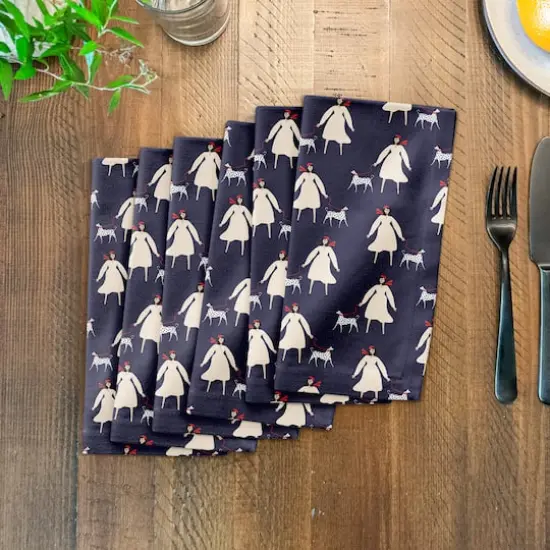 French Woman and Dog 10" x 10" Cotton Twill Napkin {4}