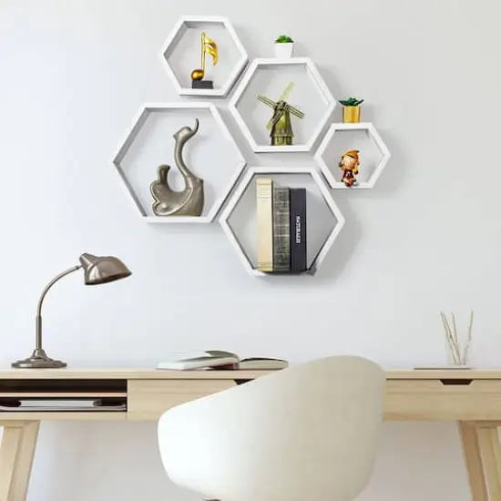 NEX&trade; Hexagon Floating Honeycomb Shelves Set White {7}