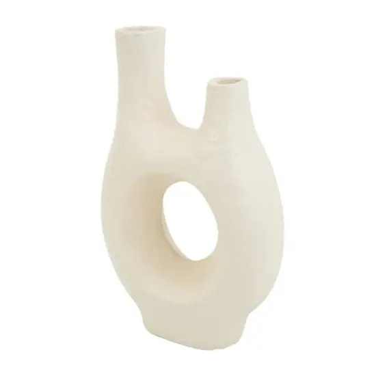 14" Beige Paper Mache Abstract Double Opening Vase {6}