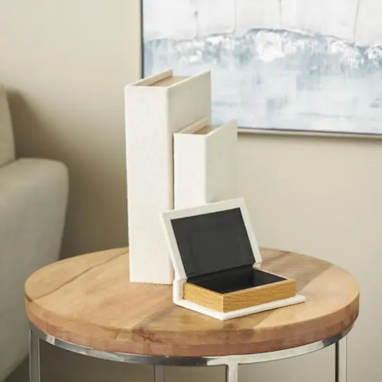 Cream Velvet Textured Decorative Book Box with Gold Page Detailing, 3ct. {9}