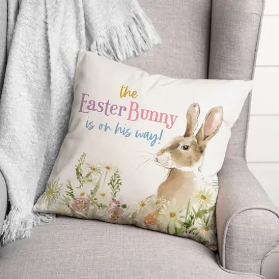 Easter Bunny On His Way 18" x 18" Throw Pillow {3}