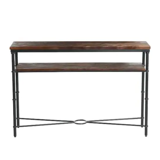 Hello Honey&reg; 48" Saratoga Rustic Wood & Metal Console Table Barn Door Gray {7}
