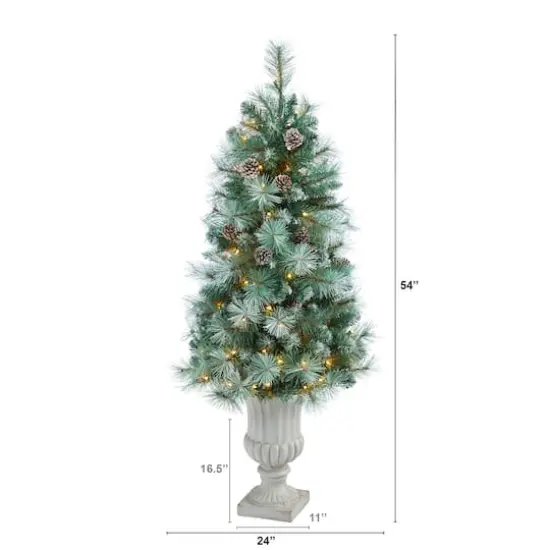 4.5ft. Pre-Lit Frosted Tip British Columbia Mountain Pine Artificial Christmas Tree In Decorative Urn, 100 Clear Lights {3}