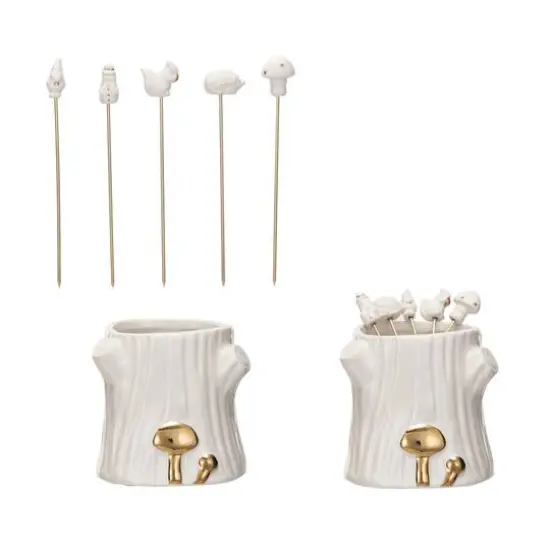 Hello Honey&reg; White & Gold Forest Icon Appetizer Picks with Stump Holder Set {1}