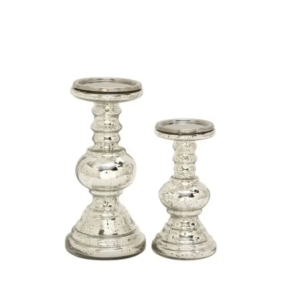 Silver Glass Traditional Candle Holder Set {3}
