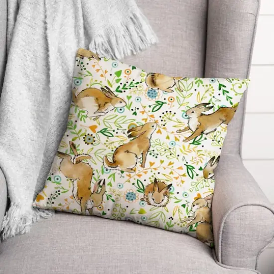 Playful Bunnies 18" x 18" Throw Pillow {3}