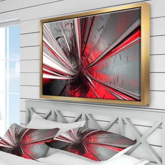 Designart - Fractal 3D Deep into Middle - Abstract Framed Canvas Art Print Gold {5}