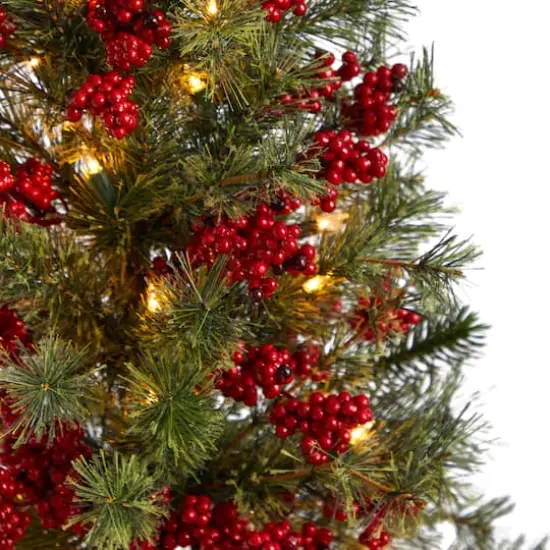 3ft. Pre-Lit Pine Artificial Christmas Tree with Berries and Burlap Base, Warm White Lights {5}