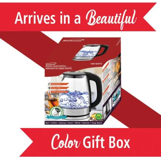 Brentwood 1.79qt. Cordless Digital Glass Electric Kettle with 6 Precise Temperature Presets and Swivel Base {10}