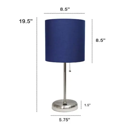Creekwood Home 19.5" Oslo USB Port Table Lamp Brushed Steel/Navy Blue Shade {4}