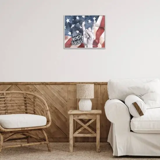 Stupell Industries Rock And Roll Hand And American Flag Design Framed Giclee Art Gray {3}