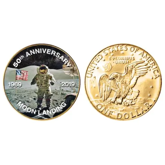Moon Landing Eisenhower Colorized Dollar Gold Layered Coin {1}