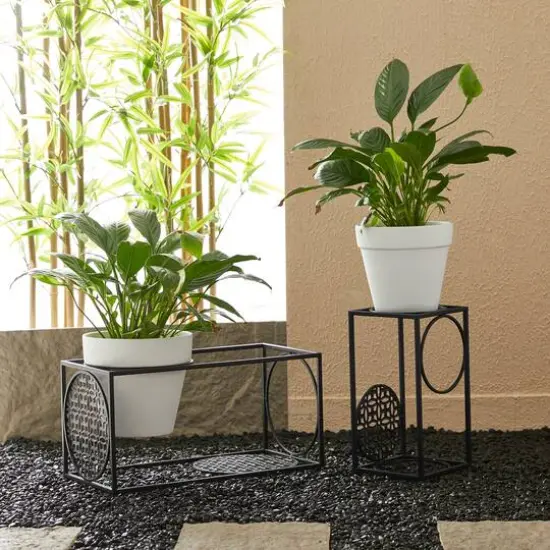 Glitzhome® Black Metal Wire Rectangular Nesting Planter Stand Set {9}