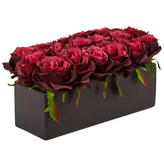 6" Burgundy Rose Arrangement in Ceramic Planter {3}