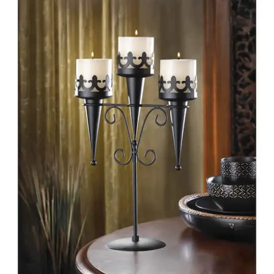 15.75" Black Medieval Triple Candle Stand {3}