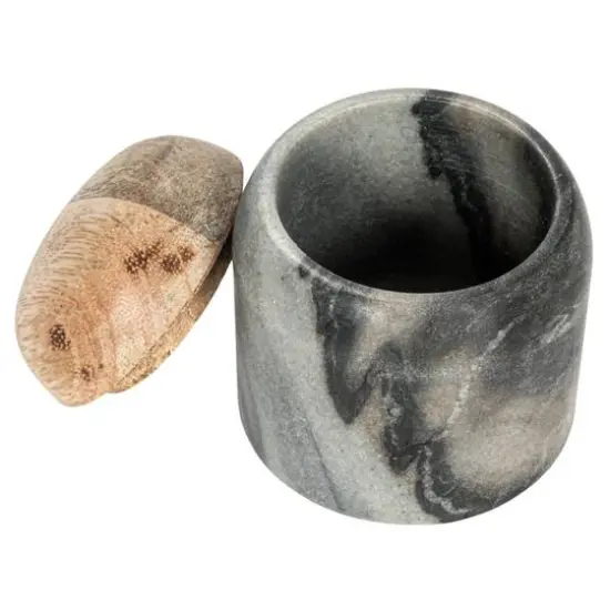 Hello Honey&reg; 3.25" Gray Marble & Mango Wood Pinch Pot with Lid {7}