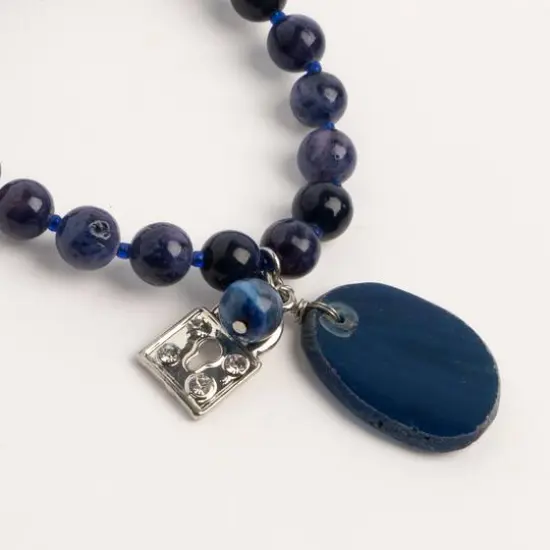 John Bead Sodalite Blue Natural Stone Bracelet with Agate & Lock Charm {3}
