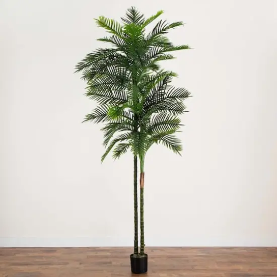 10ft. Potted Green UV Resistant Artificial Double Robellini Palm Tree {3}