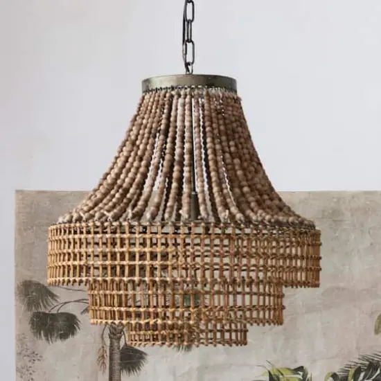 Hello Honey® 23.5" Metal, Rattan and Wood Bead Chandelier {4}
