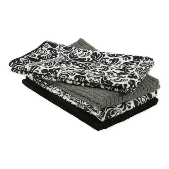 Black Damask Microfiber Dishtowel, 4ct. {1}