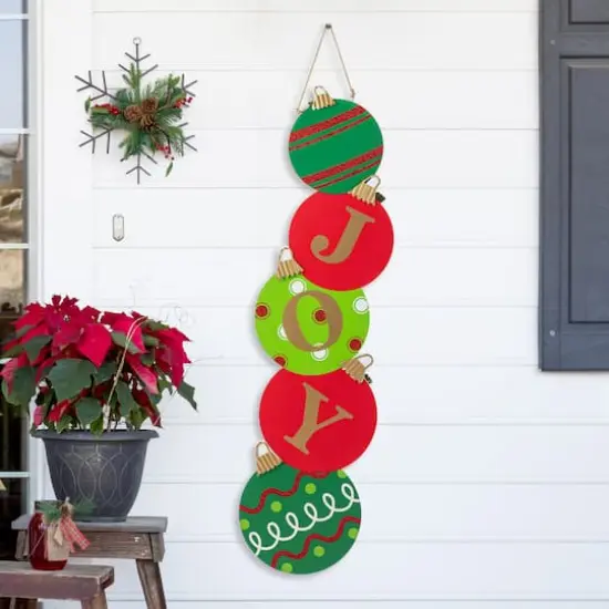 Glitzhome&reg; 41.75" Fall and Christmas Double-Sided Wooden Pumpkin and Ornament Porch Sign {7}