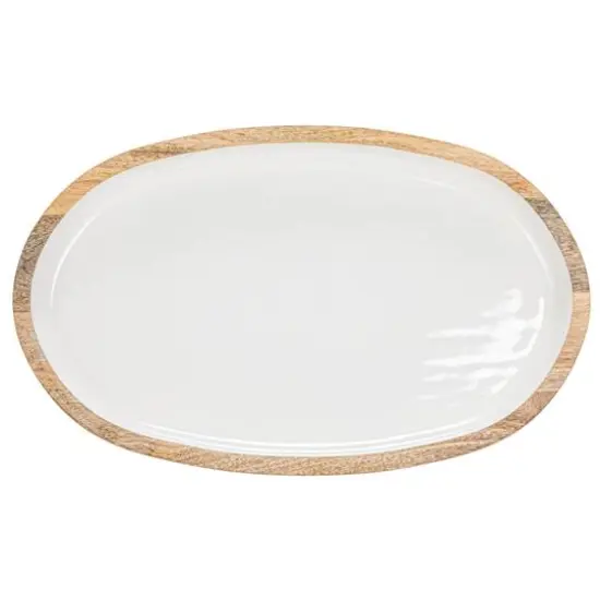 Hello Honey&reg; 18" White Oval Enameled Mango Wood Tray {5}