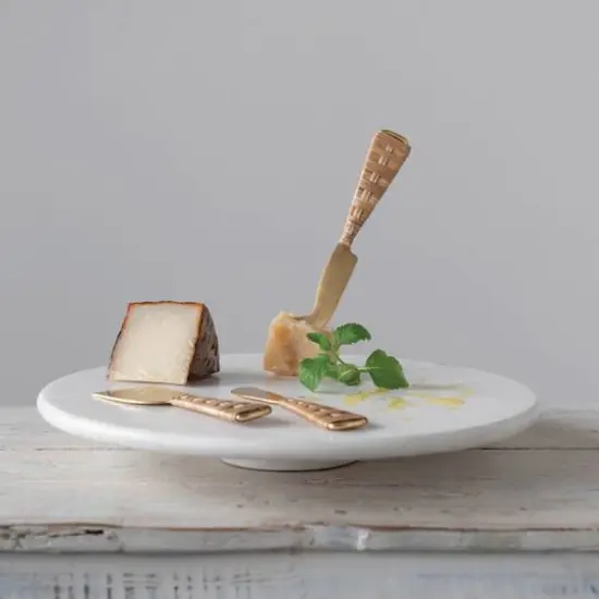 Hello Honey&reg; Gold Finish Stainless Steel Cheese Knives with Rattan Wrapped Handles Set {3}