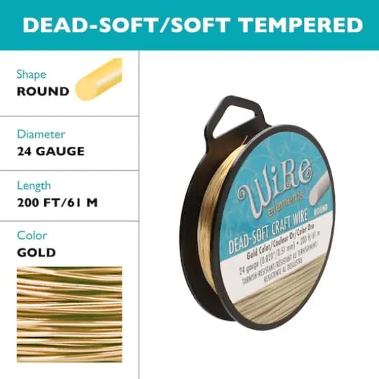 The Beadsmith&reg; Wire Elements&trade; 24 Gauge Tarnish Resistant Soft Temper Wire, 200ft. Gold {4}