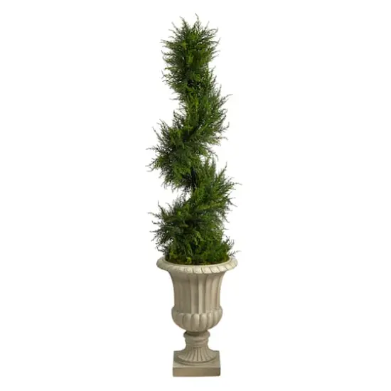 5ft. Pre-Lit Spiral Cypress Artificial Christmas Tree in Sand Finished Urn, Clear LED Lights {4}
