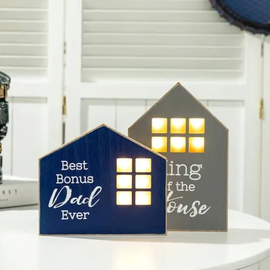 Glitzhome&reg; Lighted Father's Day Table Block Sign Set {3}