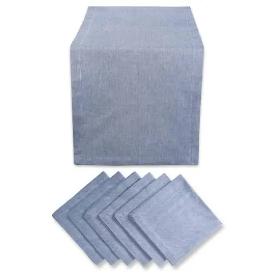 DII&reg; Blue French Stripe Chambray Table Runner & Napkin Set {1}