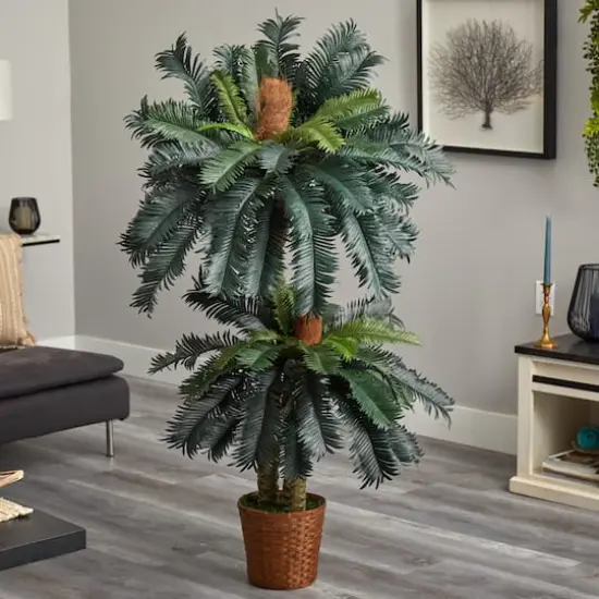 5ft. and 3ft. Potted Double Sago Palm Artificial Tree {4}