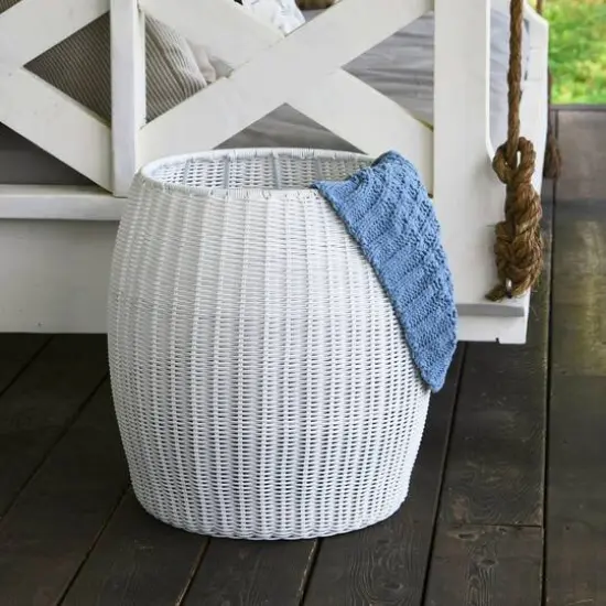 Household Essentials 18" Woven Storage End Table White {4}