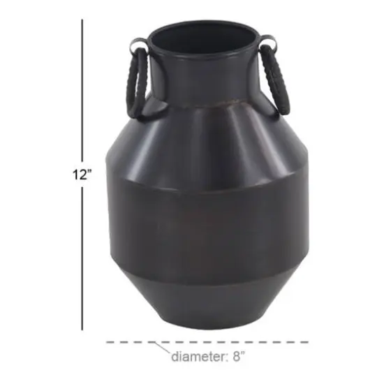 Dark Brown Metal Rustic Vase, 12" x 8" x 8" {7}