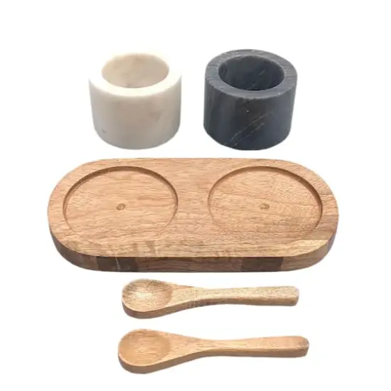 Marble Bowls with Mango Wood Tray & Spoons Set by Ashland&reg; {3}