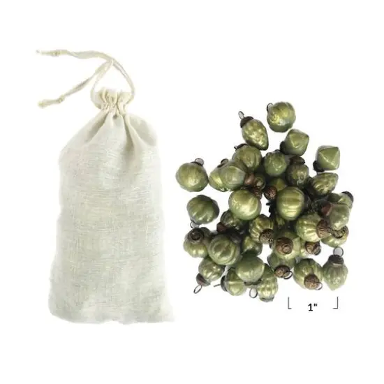 Hello Honey&reg; 36 Pack 1" Olive Green Embossed Mercury Glass Ornaments in Muslin Bag {4}