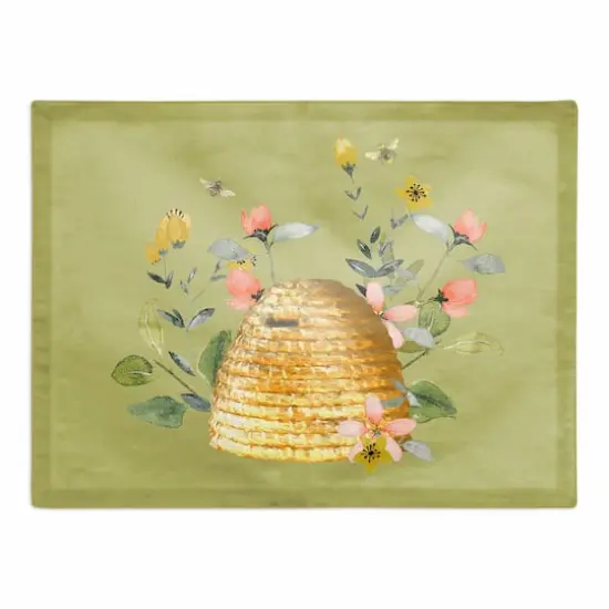 Welcome To Our Hive Floral Green 18" x 14" Poly Twill Placemat {1}